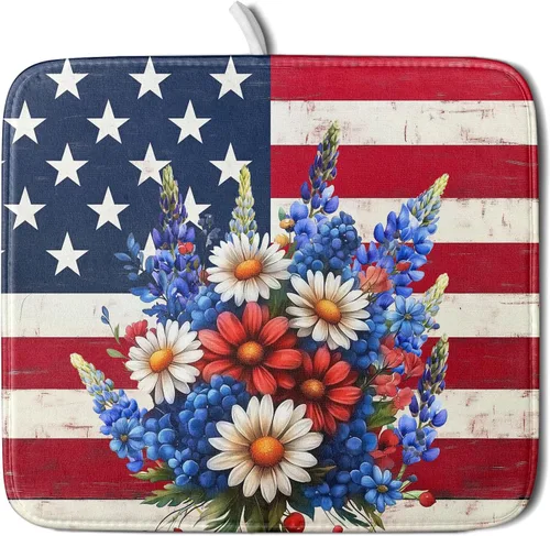 Miniatura 98 de Tapete de Secado de Platos de Florero de Girasoles Otoñales para Encimera de Cocina, Tapete de Secado de Hojas de Arce y Calabaza Otoñal de 16 x 18