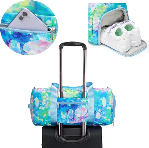 Miniatura 9 de BLUBOON Bolsa de lona para niñas y niños, bonita bolsa de gimnasio con compartimento para zapatos y separación húmeda, impermeable, bolsa de viaje