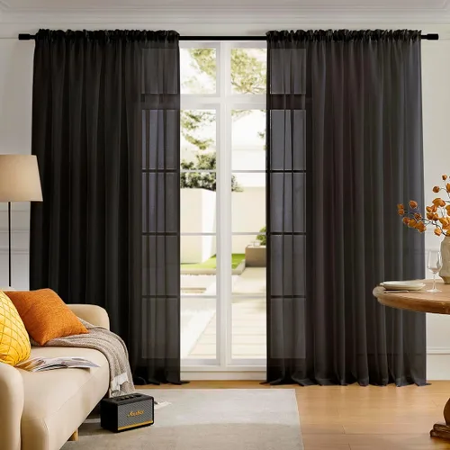 Miniatura 122 de Cortinas para ventana cortinas blancas traslúcidas de 90 pulgadas de largo, 2 paneles de cortinas de tul, paneles de ventana para cortinas de Blanco