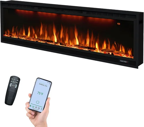 Miniatura 15 de Chimenea eléctrica inteligente de 42 pulgadas con control por aplicación, montaje en pared e insertos de chimenea empotrados en la pared, llama