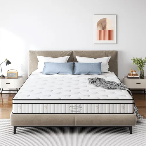 Colchón híbrido de 10 pulgadas, resortes interiores en bolsillos individuales, firmeza media con espuma cómoda para alivio de presión y sueño fresco