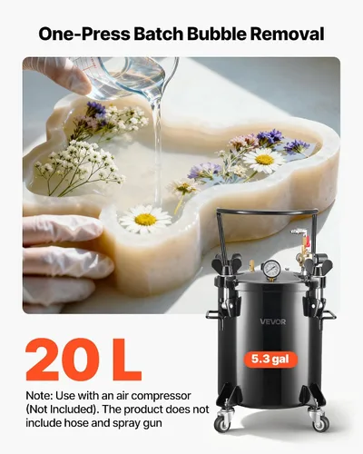 Miniatura 2 de VEVOR Tanque de pintura a presión, 5.3 galones/20 L, olla de presión de acero resistente para herramientas de aire, ollas de presión de pintura