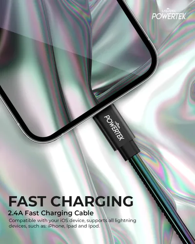 Miniatura 3 de LIQUIPEL Powertek - Cable de carga para iPhone, adaptador de cable Lightning a USB de carga rápida de 6 pies, compatible con iPad, certificado MFI