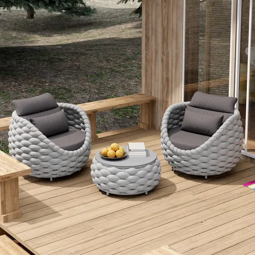 Miniatura 24 de Juego de muebles de patio de cuerda de 4 piezas: conjunto de sofás al aire libre de aluminio acolchado - sofá de conversación moderno ensamblado