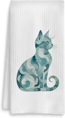 Miniatura 10 de Toalla de cocina con gato floral, toalla de mano con gato floral para decoración de baño, toalla de té para platos de cocina con gatito