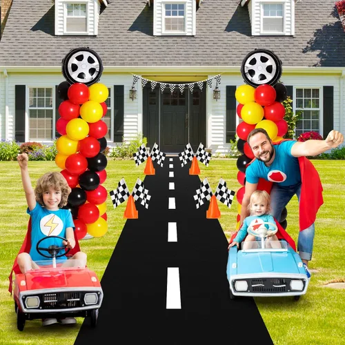 Miniatura 6 de Lunmon 159 piezas de decoración de fiesta de cumpleaños de autos de carreras, incluye 129 semáforos, juego de soporte para globos, 2 neumáticos