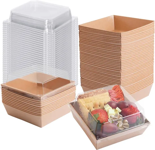Paquete de 50 cajas de charcutería con tapas transparentes, cajas pequeñas de charcutería de 4 pulgadas para presentar y transportar un surtido de