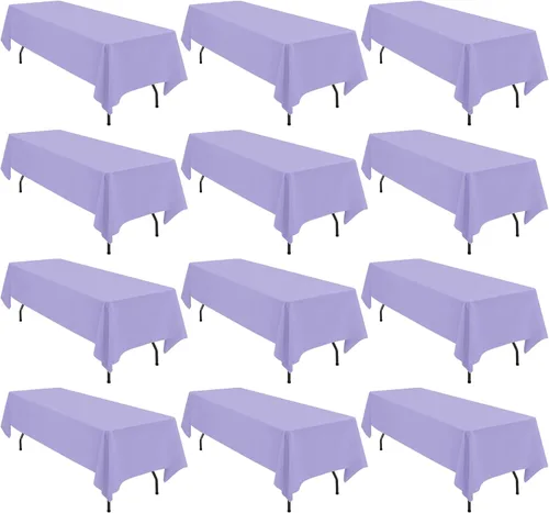 fani Paquete de 12 manteles rectangulares de poliéster lavanda de 60 x 102 pulgadas para mesas rectangulares de 6 pies, mantel de tela lavable para