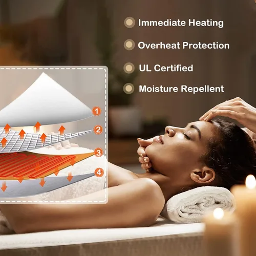 Miniatura 4 de WELLHUT Calentador de Mesa de Masaje, Almohadilla Térmica Certificada UL para Spa, Manta de Lana Deluxe para Mesa con 5 Niveles de Calor, 8