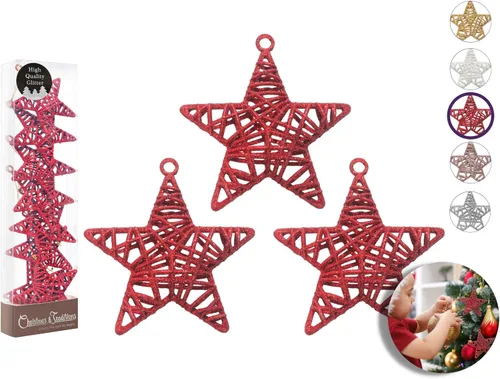 Miniatura 9 de Christmas Traditions Adornos de estrella de ratán dorado con purpurina 3D de 4 pulgadas para colgar en árbol/regalos de Navidad, decoración de mesa