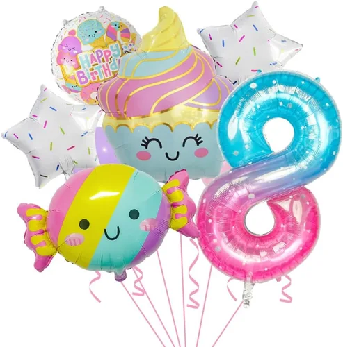 Miniatura 11 de 10 globos de caramelo, globos de gran número, helados, dulces, Sundae, globos de aluminio para niñas, suministros de decoración de fiesta