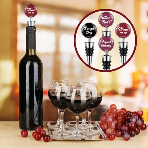 Miniatura 5 de Therwen Juego de 5 divertidos tapones para botellas de vino, accesorios de regalo para mujeres y hombres, tapa de salida de vino con frases