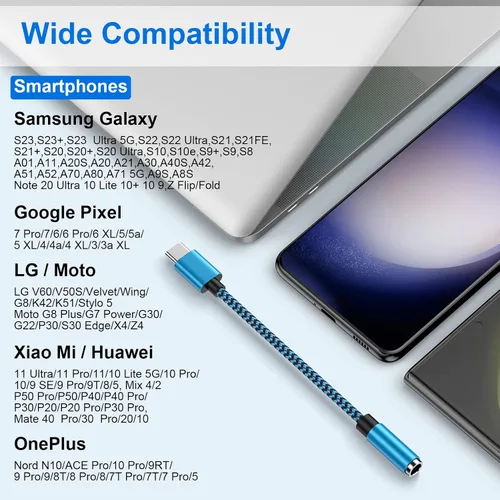 Miniatura 7 de Adaptador USB tipo C a conector de auriculares de 0.138 in, paquete de 2 cables USB C a Aux hembra de audio compatible con Samsung Galaxy A54 A37