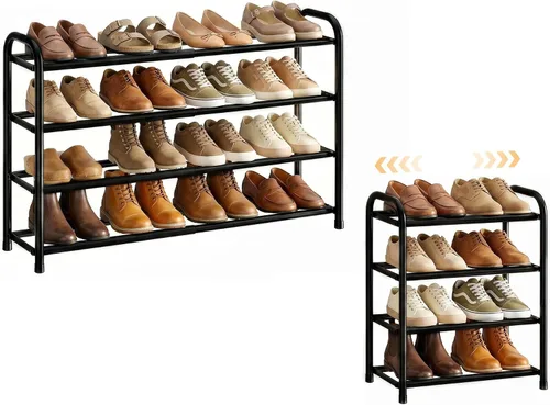 Miniatura 10 de ENJOYBASICS Zapatero ampliable, estante de zapatos ajustable de 2 niveles para clóset, zapatero de metal negro independiente para guardar zapatos