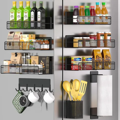 Miniatura 9 de Estante magnético para especias para refrigerador, paquete de 7 estantes magnéticos fuertes 100% de metal, organizador de especias con soporte