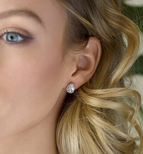Miniatura 3 de Regalo de joyería de dama de honor de boda, poste de lágrima de pera o aretes de clip en oro, oro rosa, plata, Oro rosa Plata, Circonia cúbica