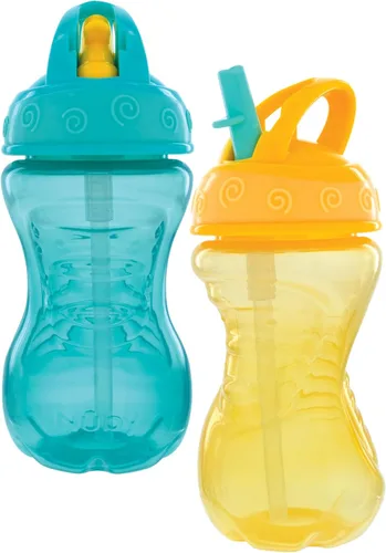 Miniatura 9 de Nuby Flip-It - Vasos duros con pajita Vari-Flo (paquete de 2) 10 onzas, resistentes a derrames, a partir de 12 meses, color aguamarina/rojo