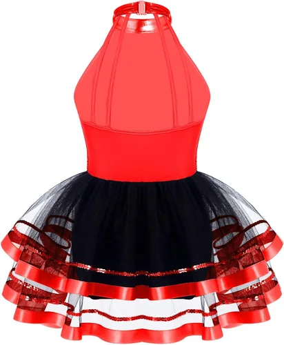 Miniatura 82 de CHICTRY Vestido tutú de ballet con lentejuelas brillantes para niñas y niñas, moderno disfraz de baile latino de jazz