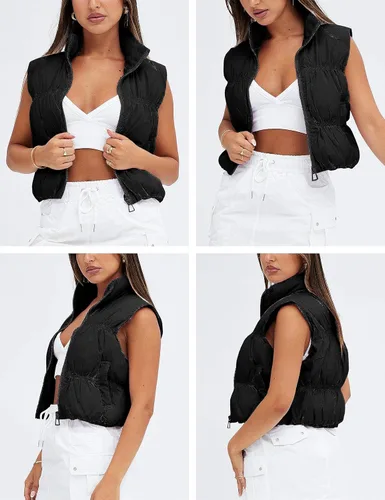 Miniatura 7 de UANEO Chaleco acolchado recortado para mujer, con cremallera, cuello alto, sin mangas, acolchado