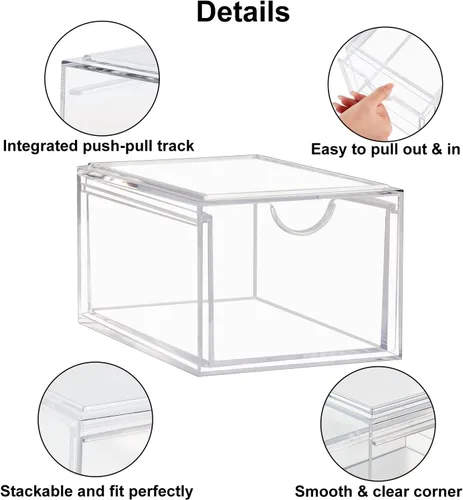 Miniatura 4 de Boxalls Paquete de 2 cajones de almacenamiento apilables de acrílico, organizador de maquillaje, 20% más grueso, transparente, organizadores de baño
