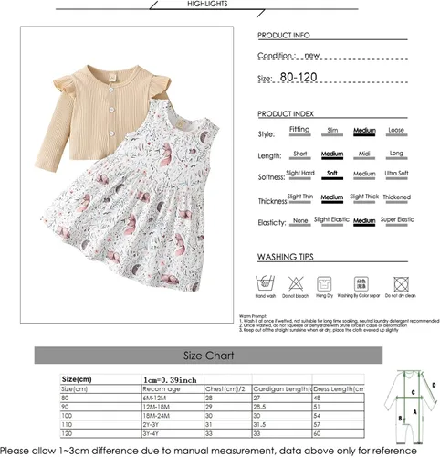 Miniatura 9 de Toddler Baby Girls Dress and Cardigan Set Baby Girl Cute Animal Print Sleeveless Dress and Coat 2Pcs Outfits Set