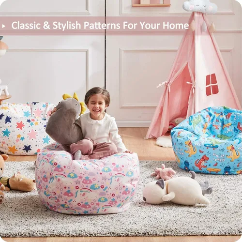 Miniatura 4 de Nobildonna Funda para puf de almacenamiento de animales de peluche, solo para niños y niñas, puf grande sin relleno para organizar juguetes de felpa