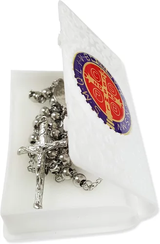 Miniatura 4 de Rosario católico cuentas collar de oración acero inoxidable San Benito medalla de 28 pulgy 6 mm 24 pulg y 6 mm o 18 pulg y 4 mm