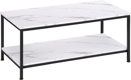 Miniatura 13 de SUPER DEAL Mesa de café industrial de 2 niveles con estante de almacenamiento para apartamento pequeño, sala de estar, mesa auxiliar rectangular