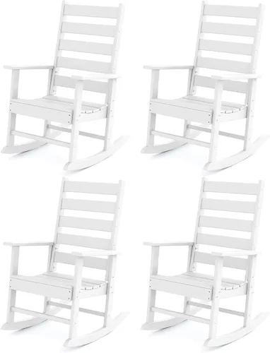 Miniatura 14 de GREENVINES Juego de 2 sillas mecedoras para exteriores Plástico HDPE Mecedoras de patio Silla mecedora de porche Coctelera De gran
