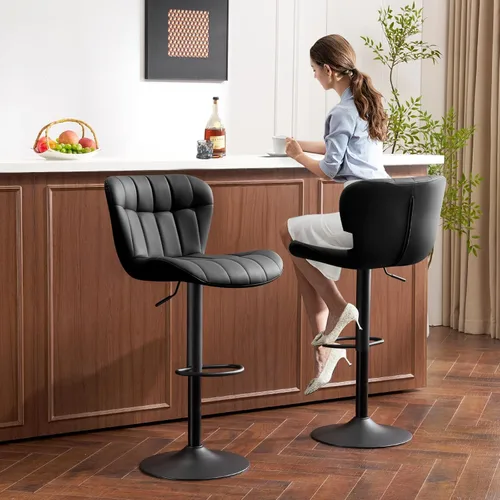 Miniatura 8 de Furniliving - Juego de 4 taburetes modernos de bar, taburetes de bar de piel sintética para isla de cocina, taburetes de bar giratorios tapizados