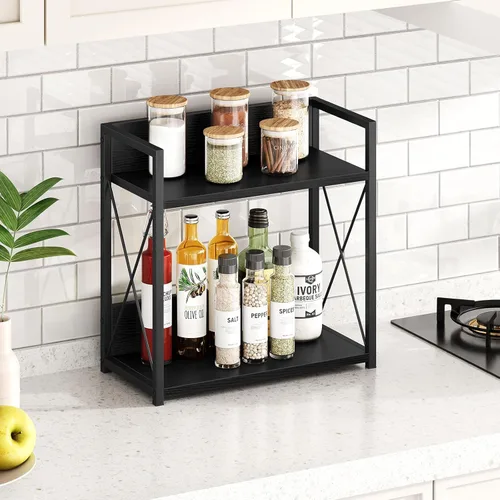 Miniatura 5 de Giikin Organizador de encimera de cocina, organizador de barra de café de 2 niveles, estante de especias negro para encimera, estantes de encimera