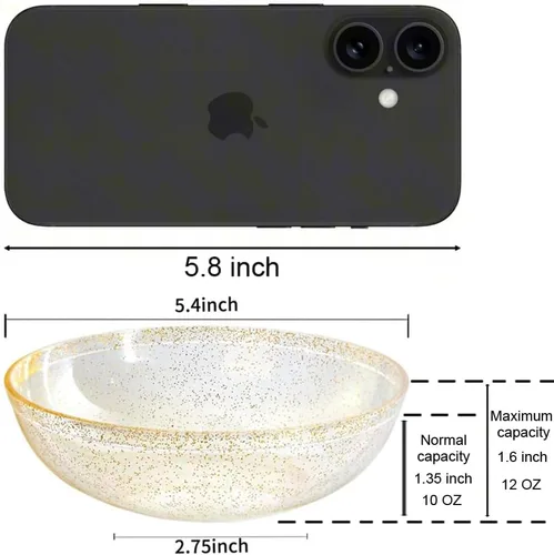 Miniatura 2 de bUCLA Paquete de 50 cuencos de plástico con purpurina dorada, cuencos desechables de 10 onzas para salsa/postre de cristal para bodas y fiestas