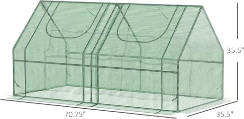 Miniatura 7 de Outsunny Invernadero portátil de 6' x 3' x 3', invernadero de jardín con 2 cubiertas de PE/plástico, marco de acero y 2 ventanas enrollables, verde
