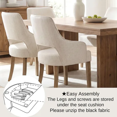 Miniatura 7 de Juego de 2 sillas de comedor estilo granja con fundas de lino para cocina con acento tapizado en los brazos, silla lateral con patas de madera