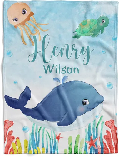 Miniatura 25 de Manta de bebé náutica personalizada, manta de bebé de vida oceánica, manta de bebé océano, manta de bebé con tema oceánico, manta de bebé con Sueños