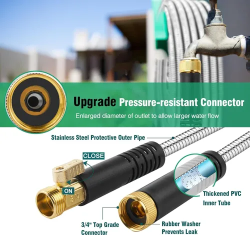 Miniatura 2 de Manguera de jardín de 150 pies x 5/8 pulgadas, manguera de agua resistente, flexible y ligera, explosión de 600 psi, manguera de goma híbrida sin