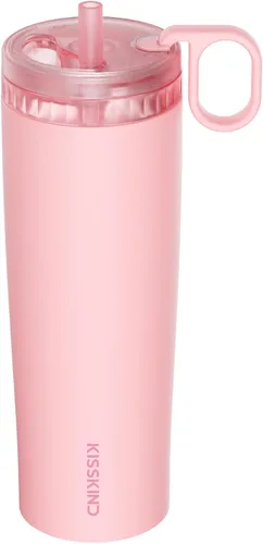 Miniatura 18 de KISSKIND Vaso de café helado con popote oculto, taza de café helado reutilizable de 20 onzas, taza de viaje con forro de cerámica que cabe en bolsas
