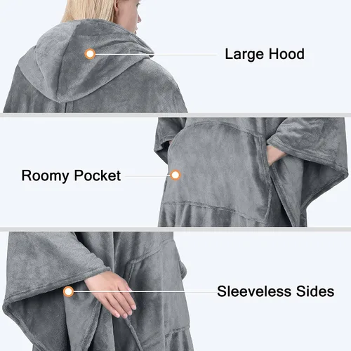 Miniatura 5 de Catalonia Poncho con capucha tipo manta para vestir para mujeres y hombres adultos, capa tipo manta de forro polar con capucha Cálido, suave