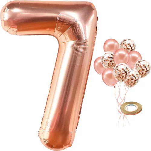 Miniatura 12 de Globo de número (0 a 9) color oro rosa con globos de confeti