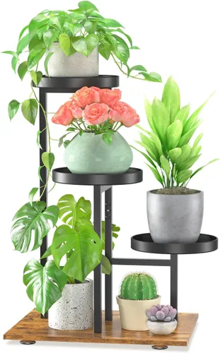 Miniatura 8 de LASZOLA Soporte para plantas de 5 niveles alto de madera y metal para interiores para macetas de servicio pesado, estante vertical grande