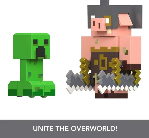 Miniatura 5 de Mattel Minecraft Legends - Figura de acción de 2 unidades, juego de Creeper vs Piglin Bruiser, juguetes coleccionables Attack & React, escala