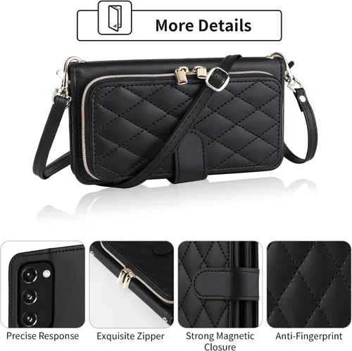 Miniatura 4 de Funda de Cartera para Samsung Galaxy S20 FE 5G de 6.5 Pulgadas con Correa para Muñeca, Billetera con Cremallera y más de 9 Ranuras para Tarjetas