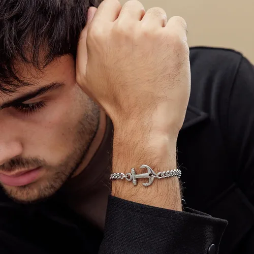 Miniatura 4 de Galis Mens Bracelet with Stainless Steel Anchor Pendant, Silver Plated Chain Non Tarnish Bracelets for Men, Stylish Birthday Gift For Men, Trendy