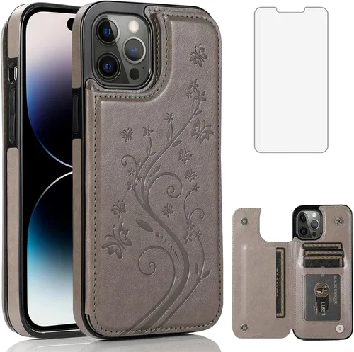 Miniatura 8 de Funda compatible con iPhone 15 Pro Max de 6.7 pulgadas con protector de pantalla de vidrio templado y tarjetero con soporte para tarjetero, funda