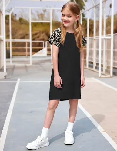 Miniatura 5 de Arshiner Vestido de verano para niñas de 5 a 12 años de manga corta de algodón estampado casual