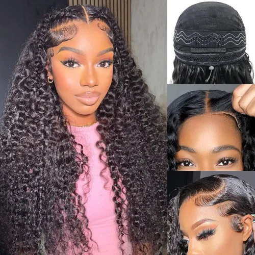 Miniatura 16 de Pelucas de cabello humano ondulado con encaje frontal 360 con correa oculta, nudos blanqueados, sin pegamento, previamente despuntadas, precortadas