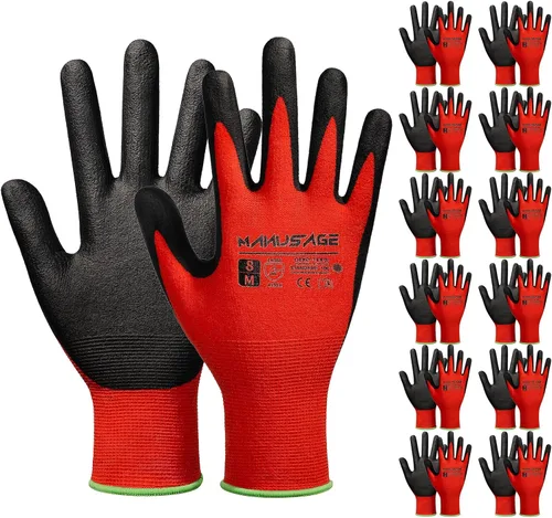 Miniatura 10 de Guantes de trabajo de seguridad MANUSAGE para hombres y mujeres, guantes de trabajo de nitrilo de microespuma XLarge, guantes de trabajo delgados