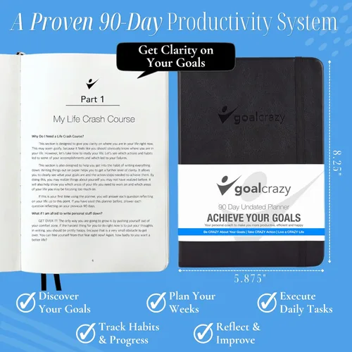 Miniatura 2 de Goal Crazy - Agenda sin fecha, diario guiado de 90 días, organización semanal, seguimiento de hábitos de productividad, de inspiración