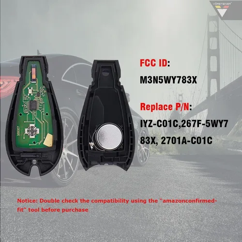 Miniatura 2 de Llavero Mushan M3N5WY783X - Paquete de 2 llaveros remotos con batería sin cortar para Chrysler 300 2008-2010 Fob para Dodge Challenger 2008-2010