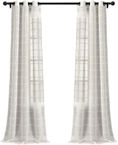 Lush Decor Farmhouse - Par de paneles de cortinas traslúcidas con textura y ojales, 38 pulgadas de ancho x 84 pulgadas de largo, color blanco